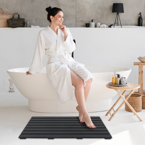 Costway Tappetino WPC per doccia grande con superficie antiscivolo, Tappetino da bagno impermeabile Nero