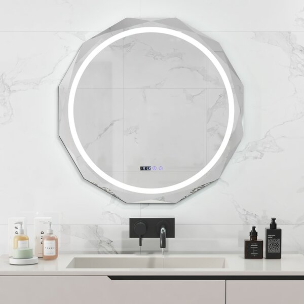 Costway Specchio illuminato con temperatura di 3 colori continuamente regolabili, Specchio da bagno a LED