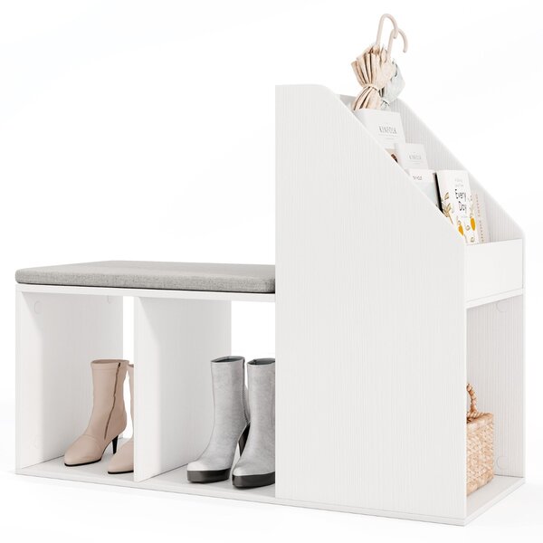 Costway Panca per scarpe con cuscino rimovibile, Panca per ingresso con 3 cassetti inferiori e 3 scomparti laterali Bianco