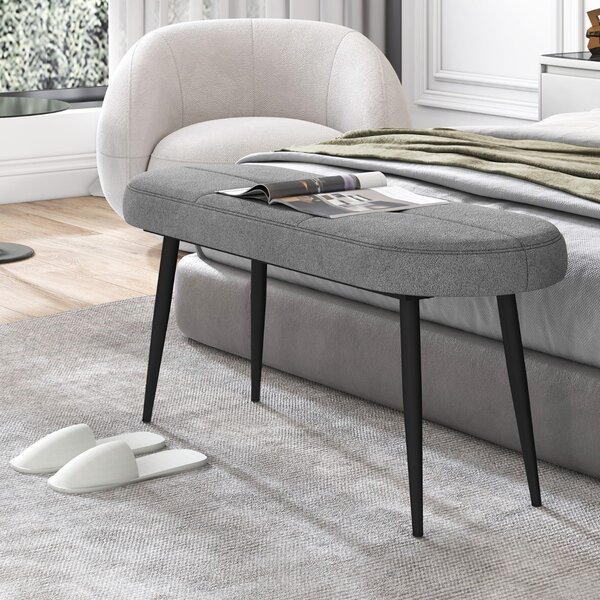 Costway Panca rivestita con cuscino imbottito in spugna e gambe metalliche solide, Panca scarpiera da 113 cm Grigio