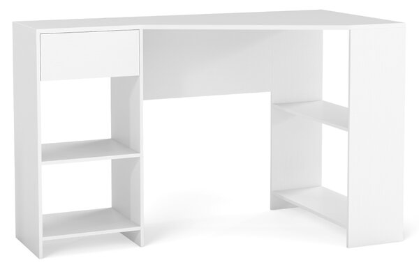 Costway Scrivania executive da 120 cm con cassetto e ripiani per archiviazione, Scrivania ad angolo L Bianca