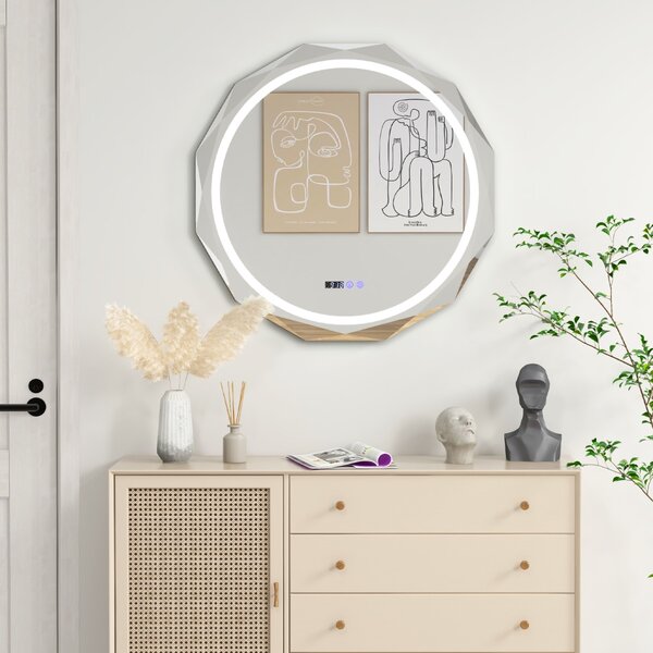 Costway Specchio illuminato con temperatura di 3 colori continuamente regolabili, Specchio da bagno a LED