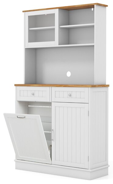 Costway Armadio per rifiuti inclinato alto da cucina con pattumiera, Armadio per rifiuti doppio inclinazione piano gomma Bianco