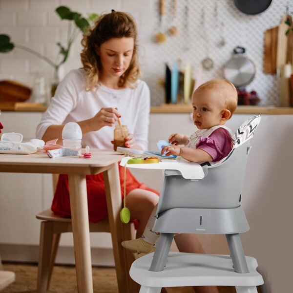 Costway Seggiolone per neonati con imbracatura a 5 punti cuscino rimovibile, Seggiolone per bambini convertibile Grigio e Bianco