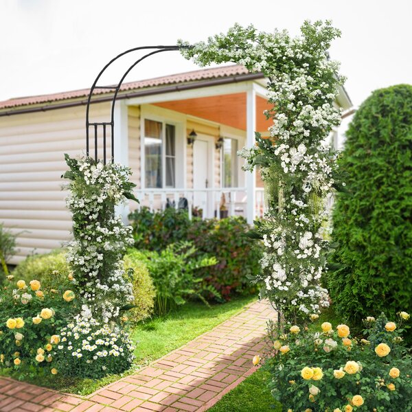 Costway Arco da giardino con graticcio per piante rampicanti, Arco metallico da esterno 153 cm x 240 cm