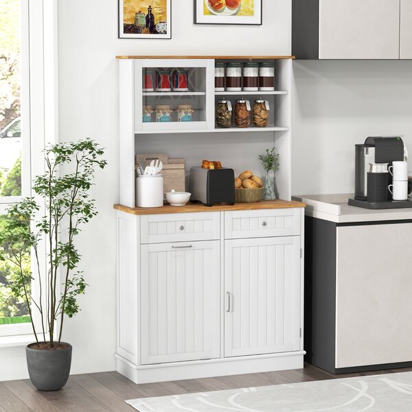 Costway Armadio per rifiuti inclinato alto da cucina con pattumiera, Armadio per rifiuti doppio inclinazione piano gomma Bianco