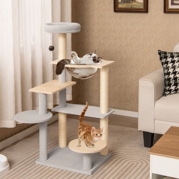Costway Albero per gatti a più livelli con piattaforma imbottita rimovibile, Centro attività per gatti da interno alto 113cm