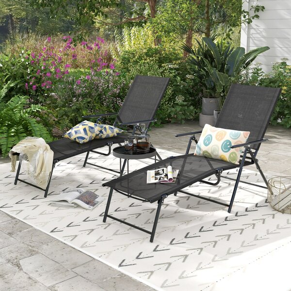 Costway Sedie a sdraio pieghevoli per giardino, Set di 2 sedie reclinabili da esterno con schienale a 6 livelli Nero