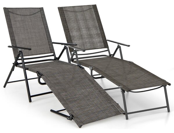 Costway Sedie a sdraio pieghevoli per giardino, Set di 2 sedie reclinabili da esterno con schienale a 6 livelli Marrone
