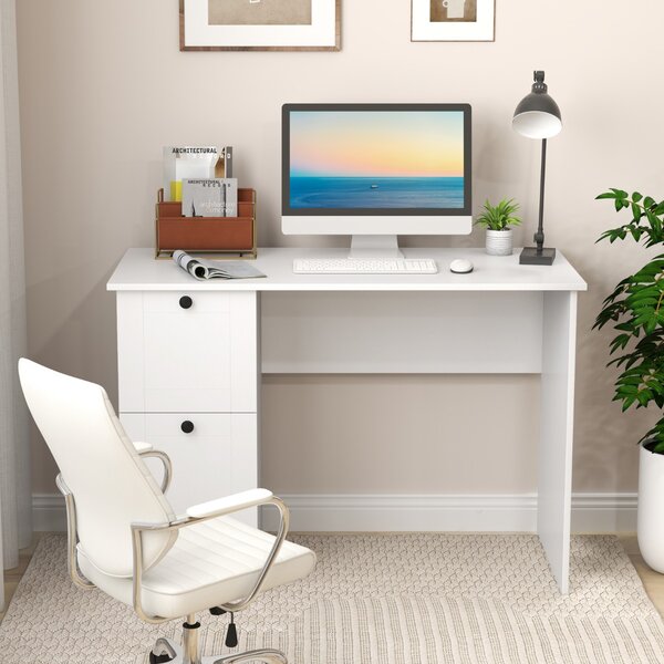 Costway Scrivania per computer con 2 cassetti, Scrivania compatta da ufficio per casa Bianco