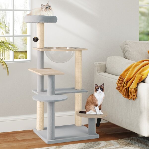 Costway Albero per gatti a più livelli con piattaforma imbottita rimovibile, Centro attività per gatti da interno alto 113cm