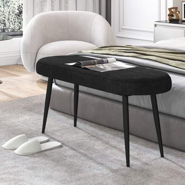 Costway Panca rivestita con cuscino imbottito in spugna e gambe metalliche solide, Panca scarpiera da 113 cm Nero