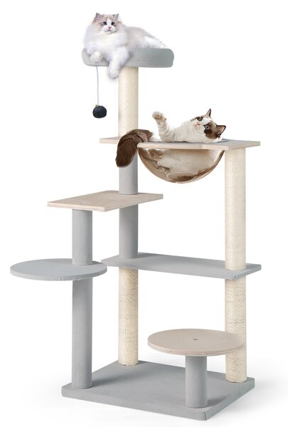 Costway Albero per gatti a più livelli con piattaforma imbottita rimovibile, Centro attività per gatti da interno alto 113cm