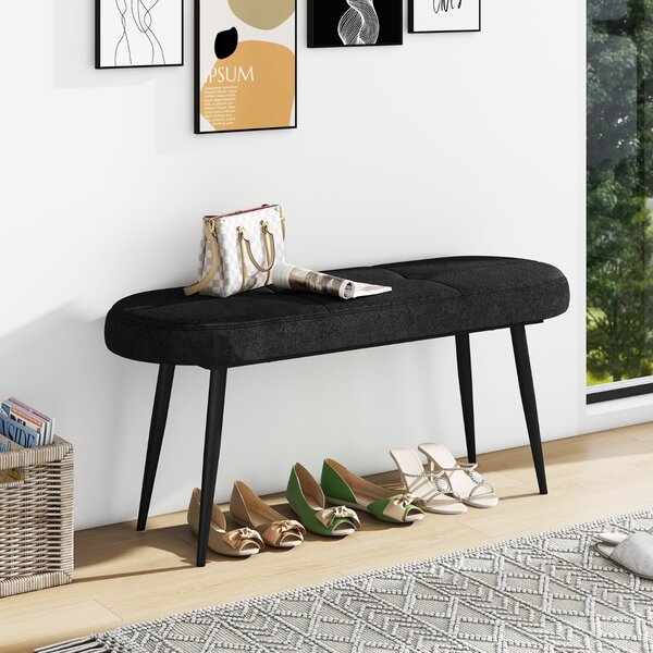Costway Panca rivestita con cuscino imbottito in spugna e gambe metalliche solide, Panca scarpiera da 113 cm Nero