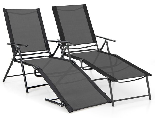 Costway Sedie a sdraio pieghevoli per giardino, Set di 2 sedie reclinabili da esterno con schienale a 6 livelli Nero