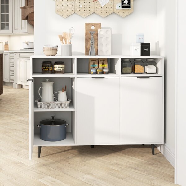 Costway Credenza buffet laterale con 3 scomparti aperti e 3 ante, Mobile da cucina con 5 ripiani regolabili a 5 posizioni Bianco