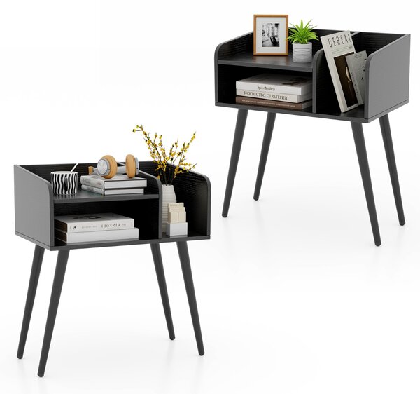 Costway Set di 2 Comodini in stile moderno semplice ma pratico, Tavolini a 2 piani con mensole aperte Nero