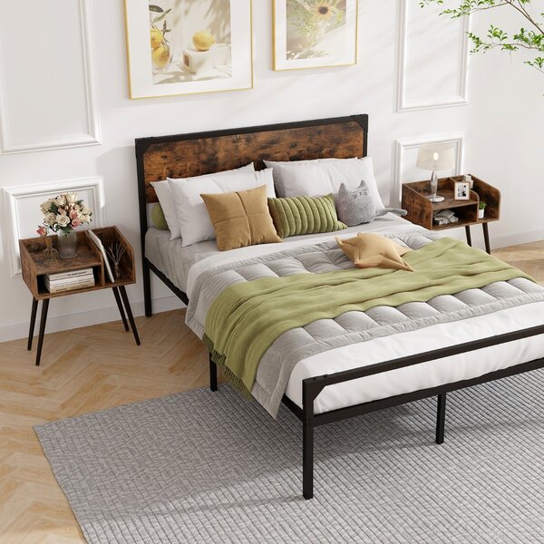 Costway Set di 2 Comodini in stile moderno semplice ma pratico, Tavolini a 2 piani con mensole aperte Marrone rustico + Nero
