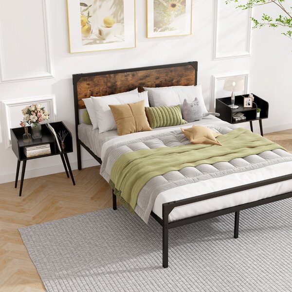 Costway Set di 2 Comodini in stile moderno semplice ma pratico, Tavolini a 2 piani con mensole aperte Nero