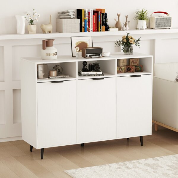 Costway Credenza buffet laterale con 3 scomparti aperti e 3 ante, Mobile da cucina con 5 ripiani regolabili a 5 posizioni Bianco