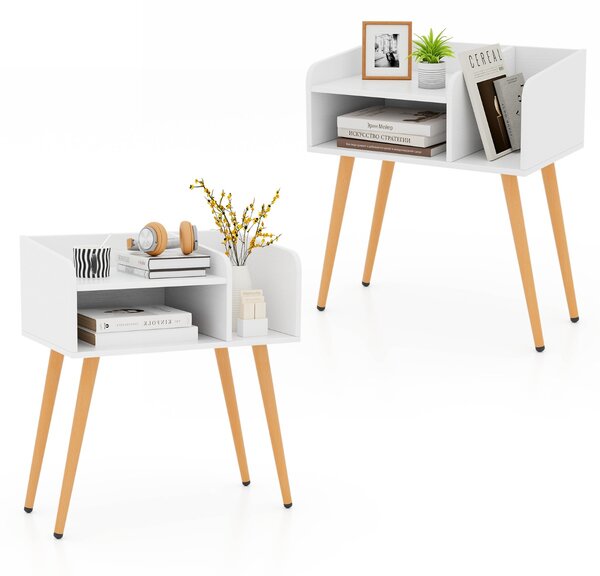 Costway Set di 2 Comodini in stile moderno semplice ma pratico, Tavolini a 2 piani con mensole aperte Bianco + Naturale