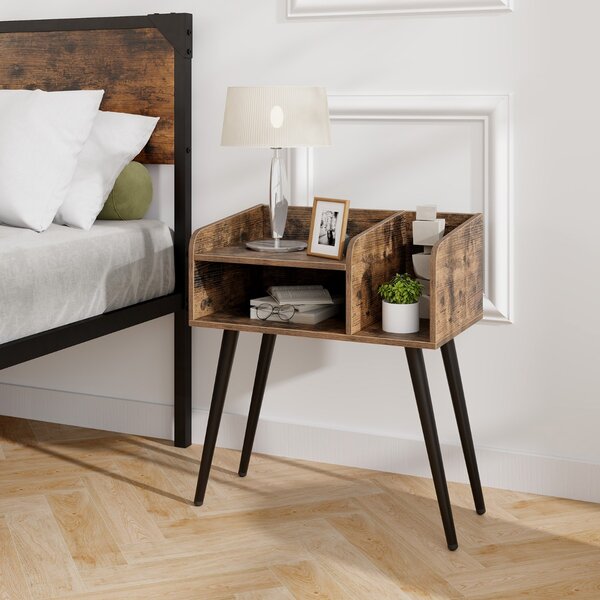 Costway Comodino in stile moderno semplice ma pratico, Tavolino a 2 piani con mensole aperte Marrone rustico + Nero