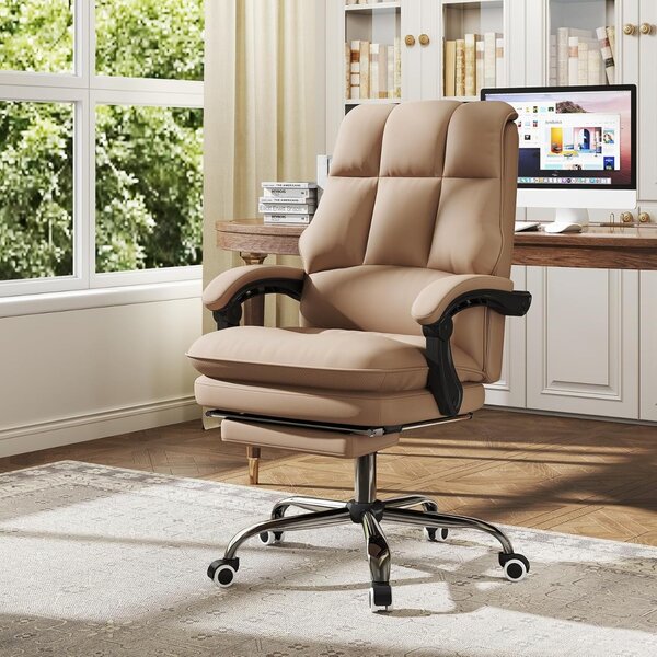 Costway Sedia da ufficio ergonomica con sedile girevole regolabile, Sedia per computer in poliuretano Caffè