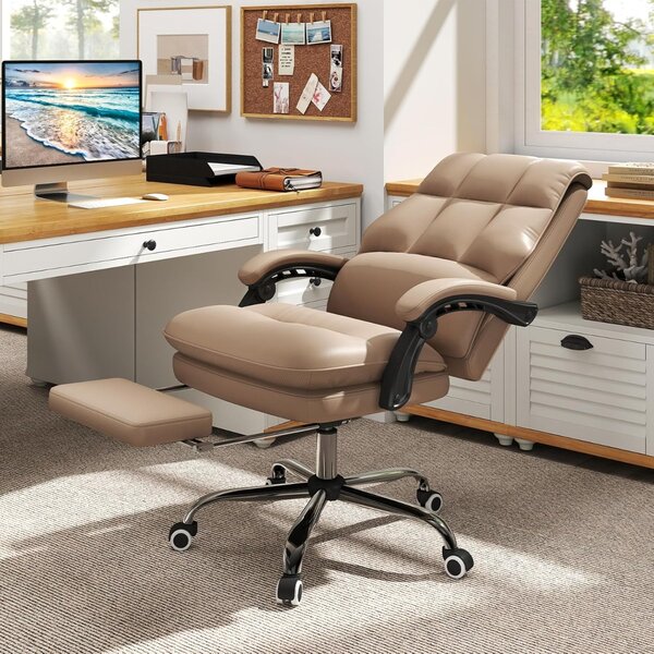 Costway Sedia da ufficio ergonomica con sedile girevole regolabile, Sedia per computer in poliuretano Caffè