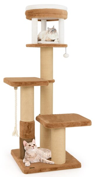 Costway Torre per gatti alta 164cm con ripiano imbottito, Albero per gatti multi-livello con piattaforme per saltare Marrone