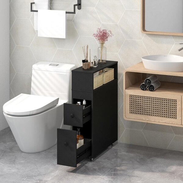 Costway Mobile bagno armadietto stretto per spazi ridotti, Arredo salvaspazio con 2 cassetti Nero
