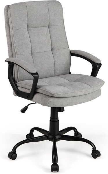 Costway Sedia da ufficio ergonomica regolabile in altezza, Sedia da computer traspirante con ruote Grigio