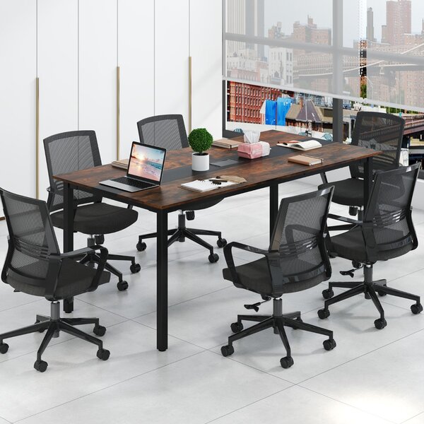 Costway 180 x 90 cm tavolo rettangolare per riunioni, Tavolo da conferenza con sistema di gestione dei cavi per 8 - 10 persone
