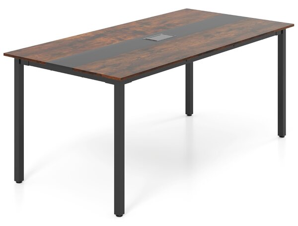 Costway 180 x 90 cm tavolo rettangolare per riunioni, Tavolo da conferenza con sistema di gestione dei cavi per 8 - 10 persone