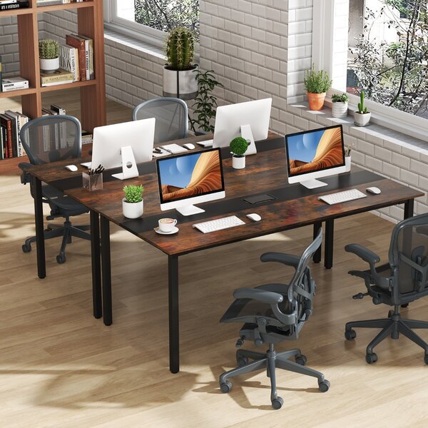 Costway 180 x 90 cm tavolo rettangolare per riunioni, Tavolo da conferenza con sistema di gestione dei cavi per 8 - 10 persone