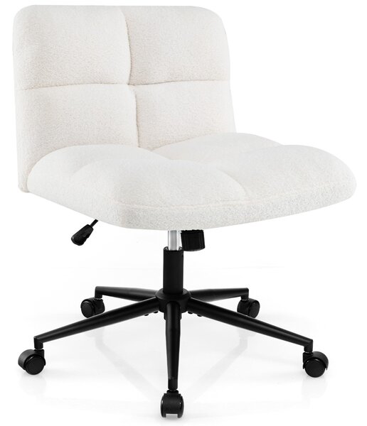 Costway Sedia girevole a gambe incrociate con 5 ruote, Sedia da ufficio casa regolabile in altezza Beige