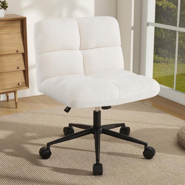 Costway Sedia girevole a gambe incrociate con 5 ruote, Sedia da ufficio casa regolabile in altezza Beige