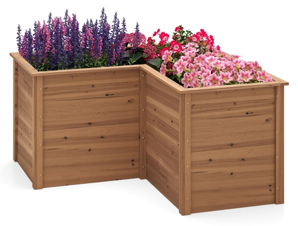 Costway Letto rialzato in legno da giardino con base aperta, Vaso rialzato a forma di L da giardino 120x120x63cm Marrone
