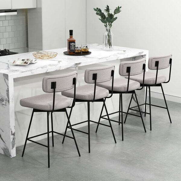 Costway Set 2 sgabelli da bar girevoli 360° con schienale, Poggiapiedi e struttura metallo Beige