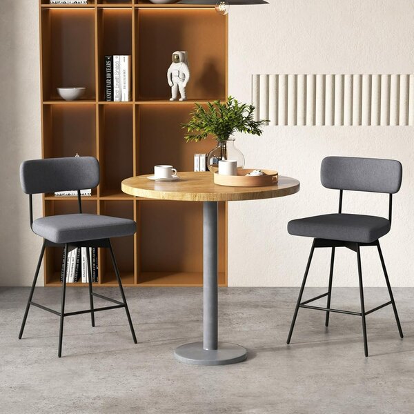 Costway Set 2 sgabelli da bar girevoli 360° con schienale, Poggiapiedi e struttura metallo Grigio