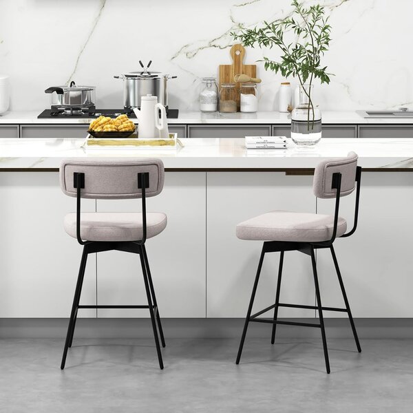 Costway Set 2 sgabelli da bar girevoli 360° con schienale, Poggiapiedi e struttura metallo Beige