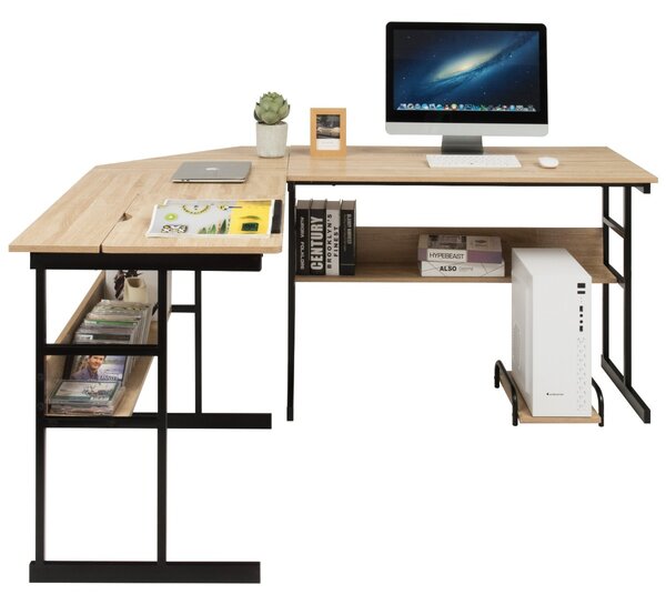 Costway Scrittoio per computer ad angolo moderno a forma di L di 170 CM, Postazione di lavoro per ufficio domestico Naturale