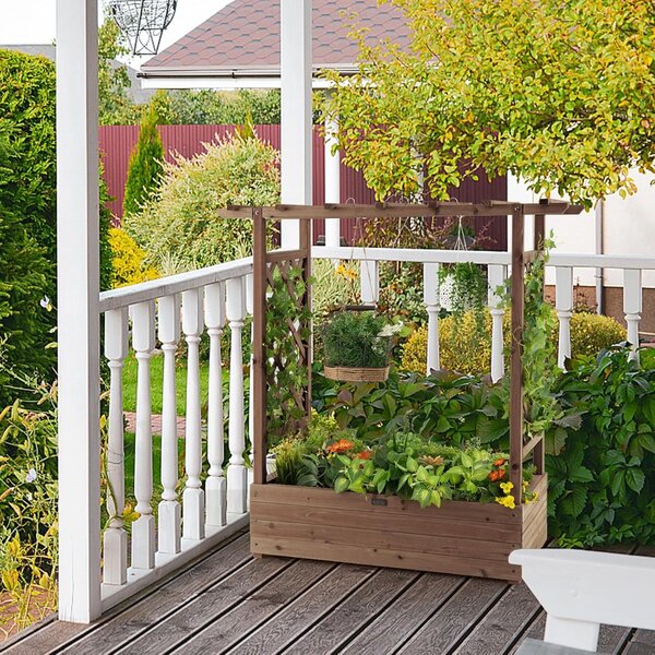 Costway Letto rialzato da giardino con grigliato ad arco, Fioriera in legno da interno esterno Marrone