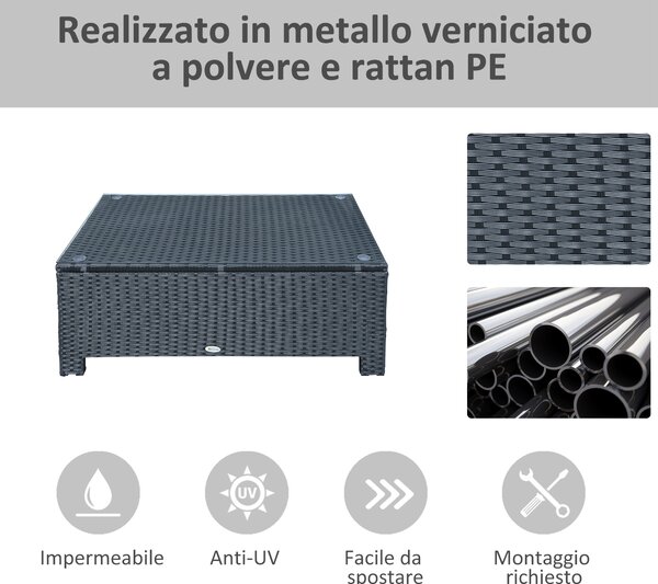 Outsunny Ousunny Tavolino da Esterni in Rattan PE con Piano in Vetro Temperato, 85x50x39cm, Nero|Aosom