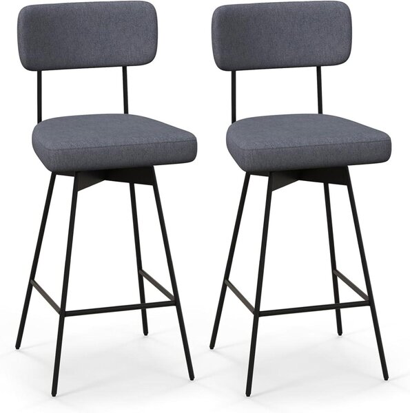 Costway Set 2 sgabelli da bar girevoli 360° con schienale, Poggiapiedi e struttura metallo Grigio
