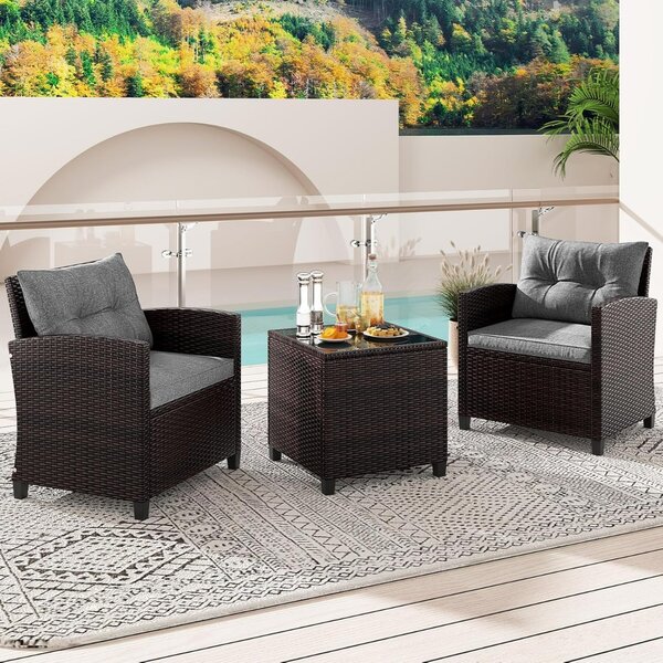 Costway Set di 3 pezzi di mobili da patio, Per portico e balcone e giardino e cortile e bordo piscina Grigio