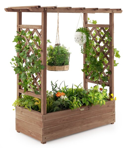Costway Letto rialzato da giardino con grigliato ad arco, Fioriera in legno da interno esterno Marrone