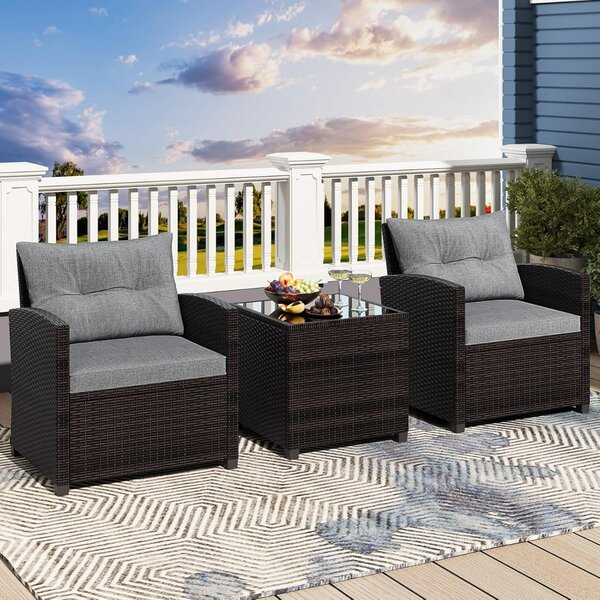 Costway Set di 3 pezzi di mobili da patio, Per portico e balcone e giardino e cortile e bordo piscina Grigio