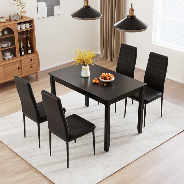 Costway Set di 4 sedie da pranzo imbottite, Sedia senza braccioli con schienale e sedile imbottiti Nero