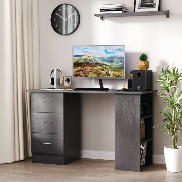 HOMCOM Scrivania PC con 3 Ripiani e 3 Cassetti per Camera e Ufficio, in Legno MDF, 120x49x72 cm, Nera|Aosom
