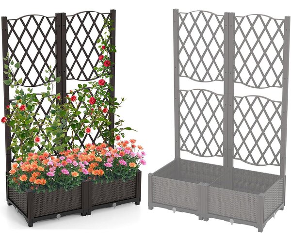 Costway Letto da giardino rialzato con traliccio a reticolo, Fioriera in plastica autoportante per spazi esteriori (80 x 40 x 122 cm)